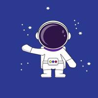 astronauta bonito acenando a ilustração de ícone de vetor dos desenhos animados de mão. ciência tecnologia ícone conceito isolado vetor premium. estilo de desenho animado plano