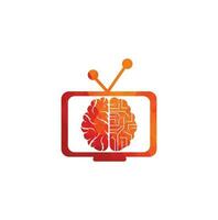 design de logotipo de conexão cerebral. modelo de logotipo de cérebro digital. cérebro e logotipo da tv vetor