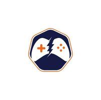 logotipo do jogo trovão, controle do jogo com logotipo do ícone de relâmpago vetor
