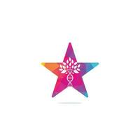 design de logotipo de vetor de conceito de forma de estrela de árvore de DNA. ícone genético de dna. dna com design de logotipo de vetor de folhas verdes.
