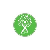 design de logotipo de vetor de árvore de DNA. ícone genético de dna. dna com design de logotipo de vetor de folhas verdes.