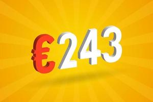 símbolo de texto de vetor 3d de moeda de 243 euros. vetor de estoque de dinheiro da união europeia 3d 243 euros