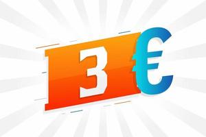 símbolo de texto de vetor de moeda de 3 euros. vetor de estoque de dinheiro da união europeia de 3 euros