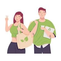 casal jovem ecologista caminhando vetor