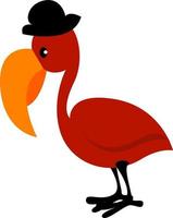 pássaro vermelho com chapéu, ilustração, vetor em fundo branco.