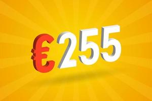 símbolo de texto de vetor 3d de moeda de 255 euros. vetor de estoque de dinheiro da união europeia 3d 255 euros
