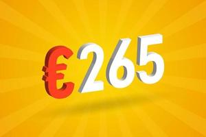 símbolo de texto de vetor 3d de moeda de 265 euros. vetor de estoque de dinheiro da união europeia 3d 265 euros