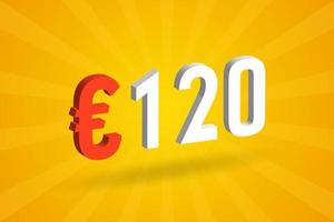 símbolo de texto de vetor 3d de moeda de 120 euros. vetor de estoque de dinheiro da união europeia de 120 euros 3d