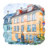 bergen hordaland esboço em aquarela ilustração desenhada à mão vetor