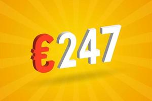 símbolo de texto de vetor 3d de moeda de 247 euros. vetor de estoque de dinheiro da união europeia 3d 247 euros