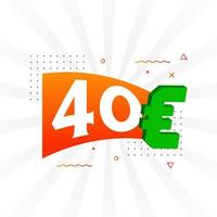 símbolo de texto de vetor de moeda de 40 euros. vetor de estoque de dinheiro da união europeia de 40 euros