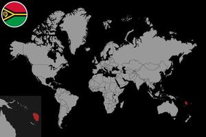 pin mapa com bandeira vanuatu no mapa do mundo. ilustração vetorial. vetor