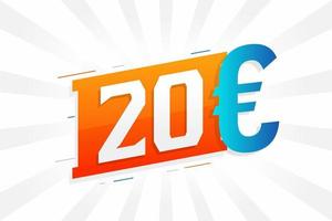 símbolo de texto de vetor de moeda de 20 euros. vetor de estoque de dinheiro da união europeia de 20 euros
