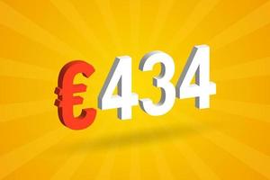 Símbolo de texto de vetor 3d de moeda de 434 euros. vetor de estoque de dinheiro da união europeia 3d 434 euros