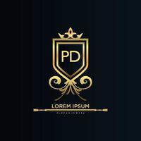 pd carta inicial com royal template.elegant com vetor de logotipo da coroa, ilustração em vetor logotipo de letras criativas.