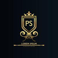 letra ps inicial com royal template.elegant com vetor de logotipo de coroa, ilustração em vetor logotipo de letras criativas.