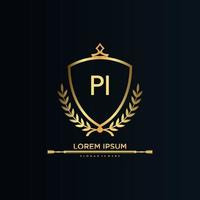 letra pi inicial com royal template.elegant com vetor de logotipo de coroa, ilustração em vetor logotipo de letras criativas.