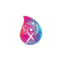 design de logotipo de vetor de conceito de forma de gota de árvore de DNA. ícone genético de dna. dna com design de logotipo de vetor de folhas verdes.