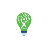design de logotipo de vetor de conceito de forma de bulbo de árvore de DNA. ícone genético de dna. dna com design de logotipo de vetor de folhas verdes.