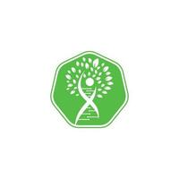 design de logotipo de vetor de árvore de DNA. ícone genético de dna. dna com design de logotipo de vetor de folhas verdes.