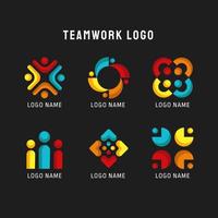coleção de logotipo de trabalho em equipe vários vermelho, azul e amarelo vetor