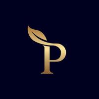 logotipo de ouro p com folha vetor