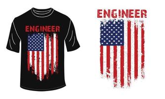 design de camiseta de engenheiro de bandeira americana vetor