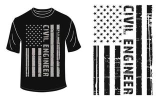 design de camiseta de bandeira de engenheiro civil vetor