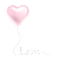 balão como um coração rosa. texto de amor. objeto 3d realista de vetor. feliz dia dos namorados, feriado do dia das mulheres, convite de namoro, design de cartão de casamento ou casamento. balão voador romântico de vetor