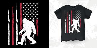 engraçado sasquatch retro vintage bandeira americana design de t-shirt bigfoot vetor