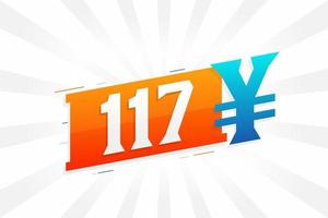 Símbolo de texto de vetor de moeda chinesa de 117 yuan. Vetor de estoque de dinheiro de moeda japonesa de 117 ienes