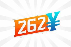 Símbolo de texto de vetor de moeda chinesa de 262 yuan. Vetor de estoque de dinheiro de moeda japonesa de 262 ienes