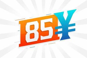 Símbolo de texto de vetor de moeda chinesa de 85 yuan. Vetor de estoque de dinheiro de moeda japonesa de 85 ienes