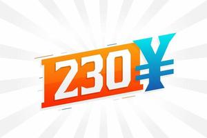 Símbolo de texto de vetor de moeda chinesa de 230 yuan. Vetor de estoque de dinheiro de moeda japonesa de 230 ienes