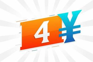 símbolo de texto de vetor de moeda chinesa de 4 yuan. vetor de estoque de dinheiro de moeda japonesa de 4 ienes