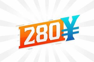 Símbolo de texto de vetor de moeda chinesa de 280 yuan. Vetor de estoque de dinheiro de moeda japonesa de 280 ienes