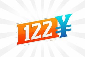 Símbolo de texto de vetor de moeda chinesa de 122 yuan. Vetor de estoque de dinheiro de moeda japonesa de 122 ienes