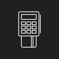 ícone de linha de pagamento terminal pos vetor branco eps10 isolado no fundo preto. cartão de crédito e símbolo de contorno de cheque em um estilo moderno simples e moderno para o design do seu site, logotipo e aplicativo móvel