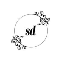inicial sd logotipo monograma letra elegância feminina vetor