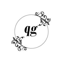 inicial qg logotipo monograma letra elegância feminina vetor