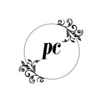 inicial do pc logotipo monograma carta elegância feminina vetor