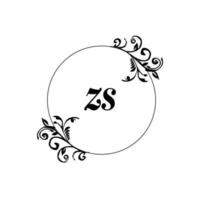 inicial zs logotipo monograma letra elegância feminina vetor