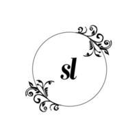 inicial sl logotipo monograma letra elegância feminina vetor