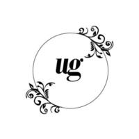 inicial ug logotipo monograma carta elegância feminina vetor