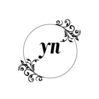 inicial yn logotipo monograma carta elegância feminina vetor