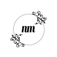 inicial nm logotipo monograma letra elegância feminina vetor