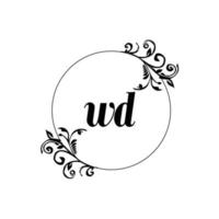 inicial wd logotipo monograma letra elegância feminina vetor
