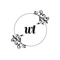 inicial wt logotipo monograma letra elegância feminina vetor