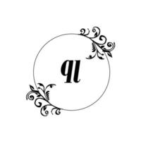 inicial ql logotipo monograma letra elegância feminina vetor