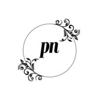 inicial pn logotipo monograma carta elegância feminina vetor